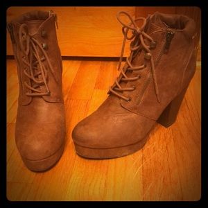 Brown high heel booties